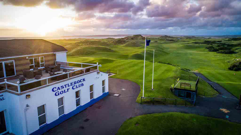 Castlerock Golf Club in County Londonderry, scenic links beside the coast with clubhouse overlooking dunes.