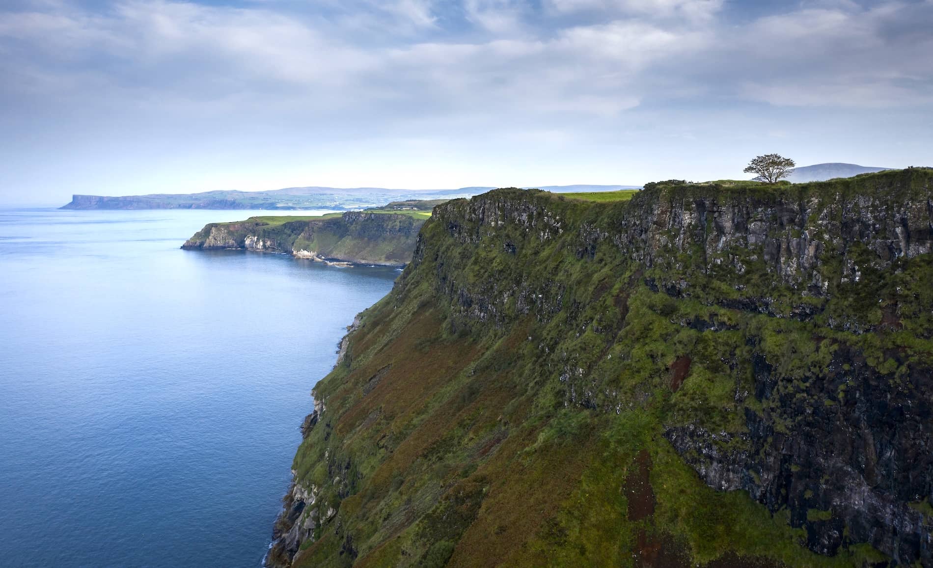 Coastal cliffs near Ballycastle overlooking the North Atlantic coastline, County Antrim.