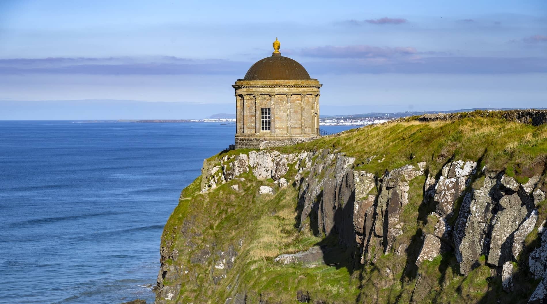 Mussenden Temple on coastal cliffs overlooking the Atlantic Ocean, County Londonderry.