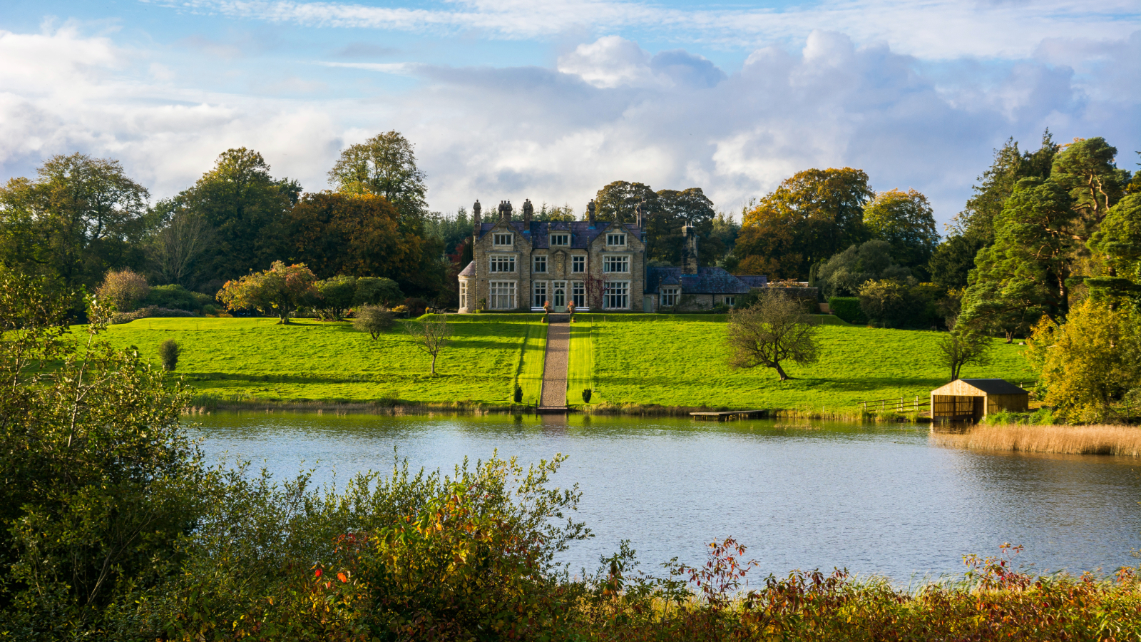 Blessingbourne Estate overlooking its lake and landscaped gardens in County Tyrone.