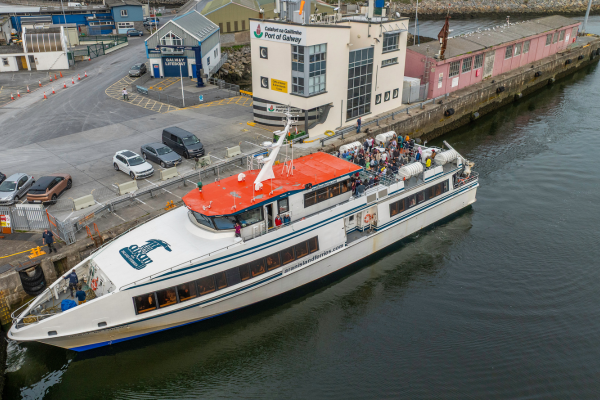A ferry docked at a harbour