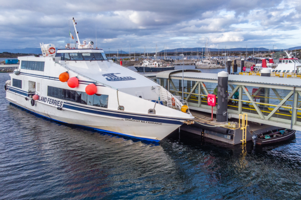 A ferry at a harbour in Ireland