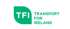 Logo van Transport for Ierland met de initialen van TFI en de volledige naam in het groen op een witte achtergrond.