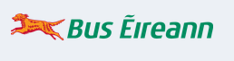 Het logo van Bus Éireann met een Ierse roodsetter en groene tekst op een witte achtergrond.
