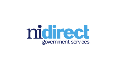 Logo des NI Direct Government Services avec du texte en bleu et bleu marine sur un fond blanc.