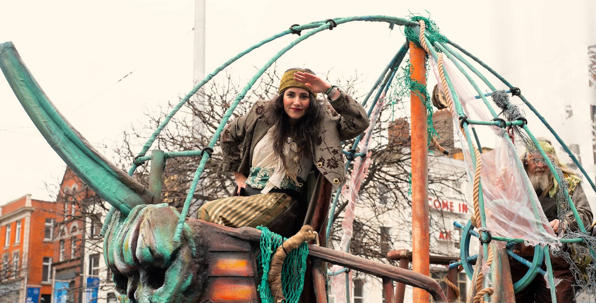 Colourful performers and towering parade figures fill Dublin’s St Patrick’s Day celebrations.
