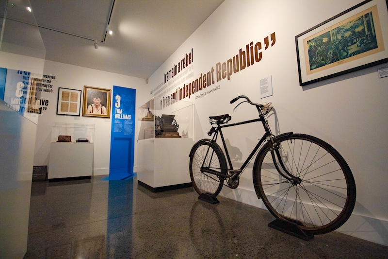 A vintage bicycle displayed in the Roddy McCorley Republican Heritage Centre in Belfast, which focuses on Irish history and independence.