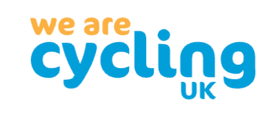 Logotipo de Cycling UK en azul y naranja, que promueve el ciclismo en todo el Reino Unido.