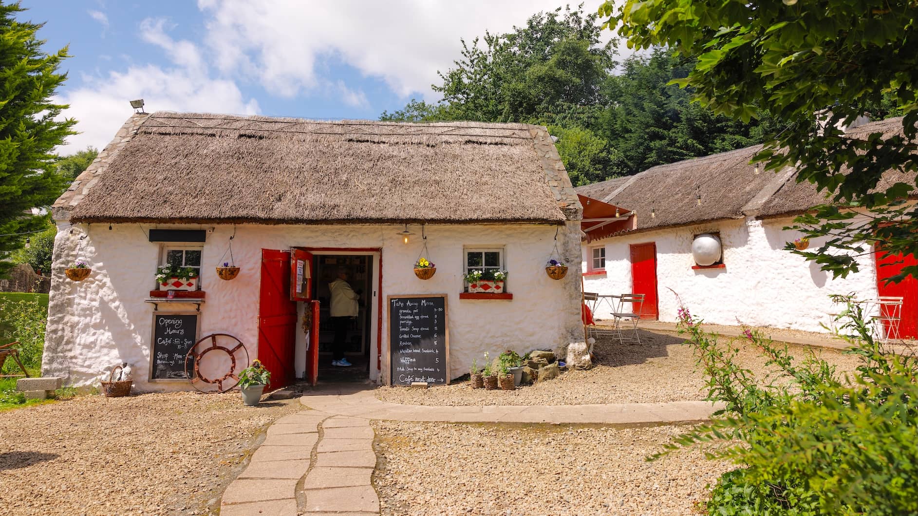 Coffee Time café in County Donegal, featuring traditional thatched cottages and charming rural surroundings.