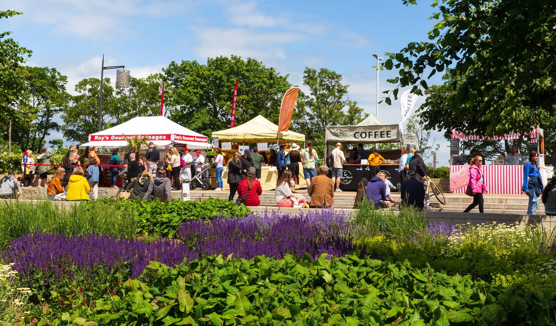 Visitors browse food stalls at the People's Park Farmers Market in Dún Laoghaire, County Dublin.