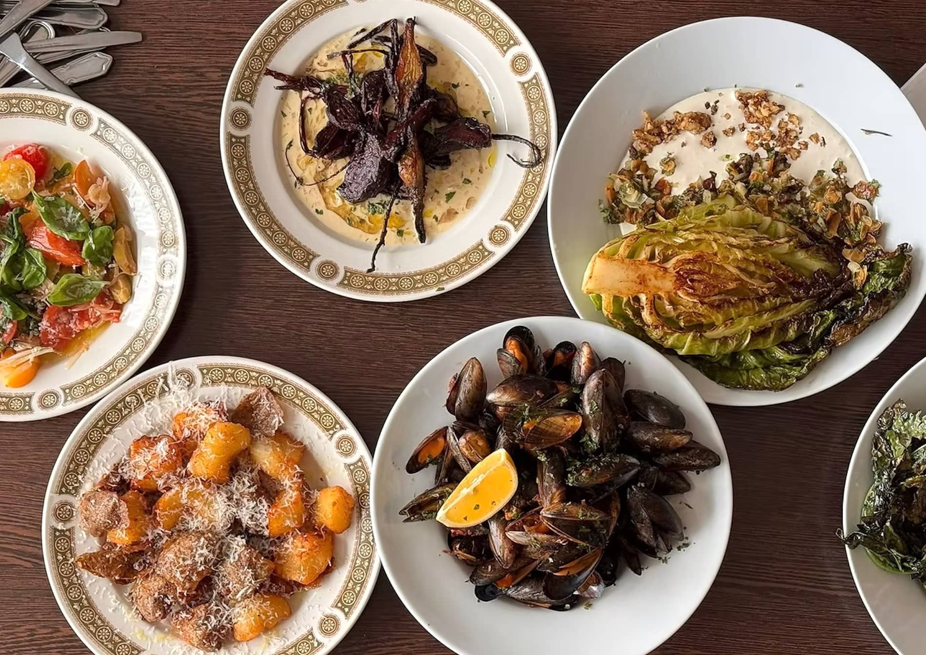 Sharing plates of seafood, pasta and seasonal vegetables at Misunderstood Heron, County Galway.