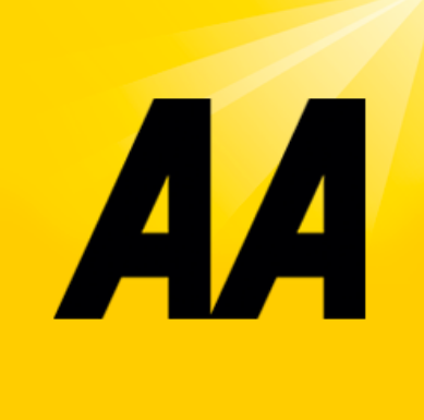 Les lettres « AA » en noir gras sur fond jaune carré, représentant l'Association Automobile.