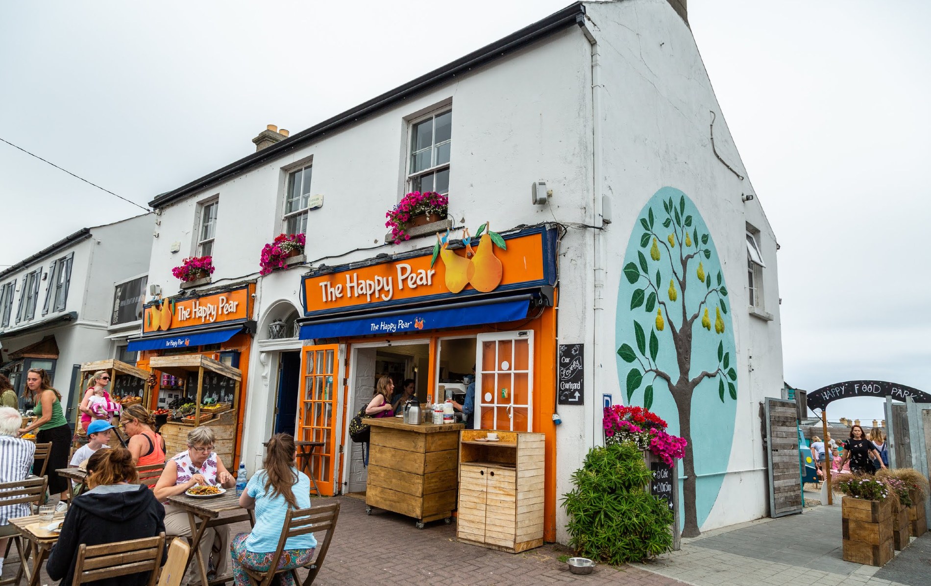 The Happy Pear café with outdoor dining in Greystones, County Wicklow.