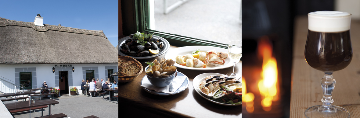 Moran's Oyster Cottage with traditional Irish dishes including shellfish, crab and Irish coffee in County Galway.