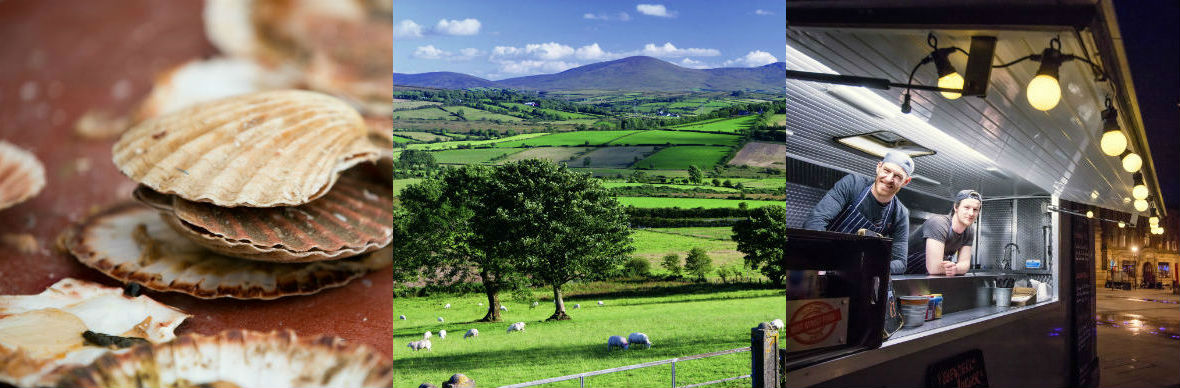 Fresh scallop shells, rolling green farmland, and street food served from a night-time truck in County Londonderry.