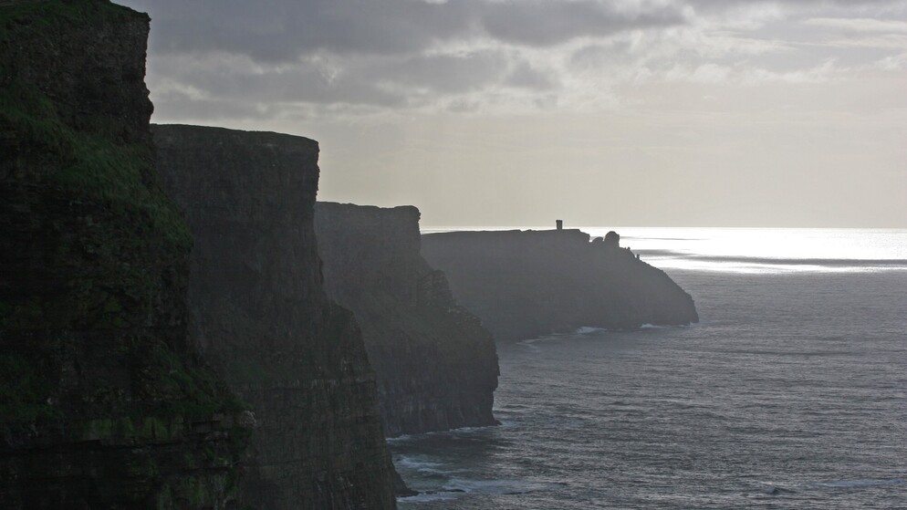 Cliffs of Moher in County Clare at dusk, used as a filming location in Harry Potter.