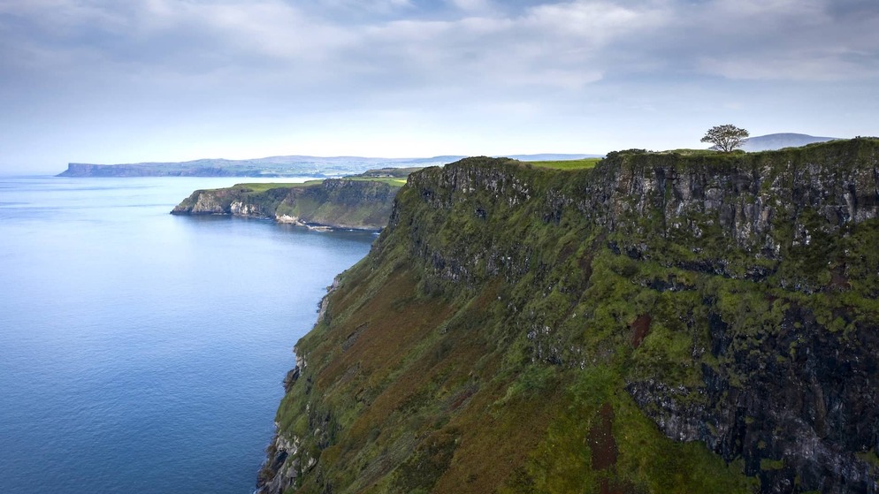 Coastal cliffs near Ballycastle overlooking the North Atlantic coastline, County Antrim.