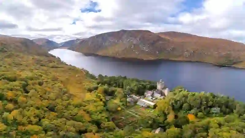 Glenveagh Castle and gardens beside Lough Veagh in Glenveagh National Park, County Donegal.