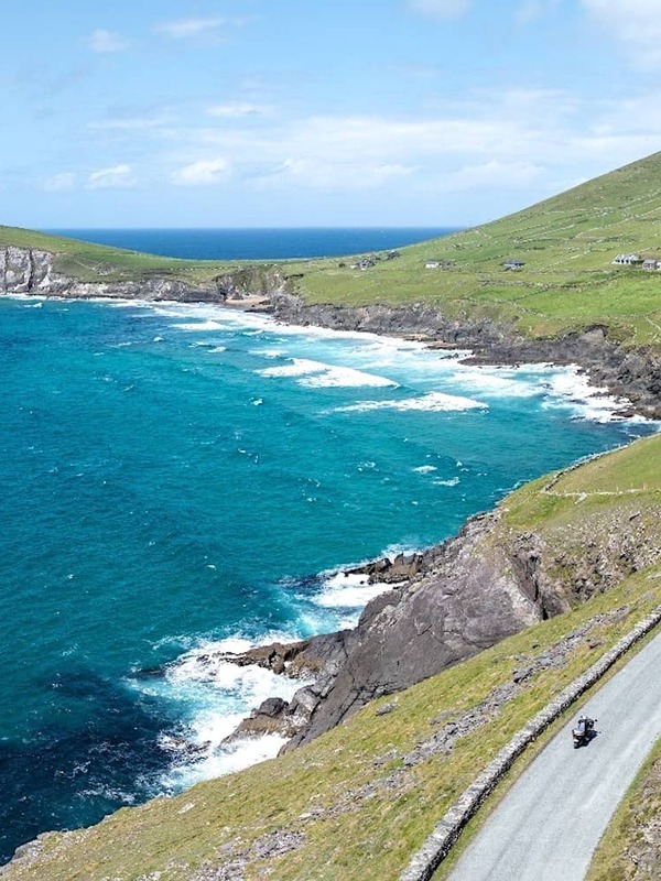 Motorcyclists riding the scenic coastal roads of County Kerry during Ireland BikeFest Killarney.