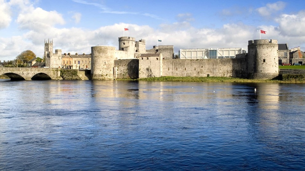 King John’s Castle beside the River Shannon in Limerick city on a bright day.
