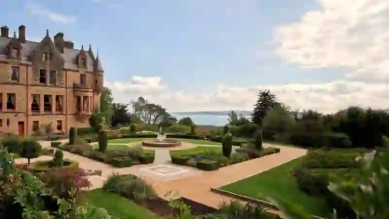 Belfast Castle and its landscaped gardens overlooking Belfast Lough.