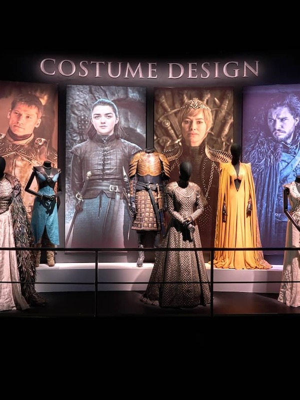 Game of Thrones Studio Tour costume gallery in Banbridge, with detailed outfits and character portraits on display.