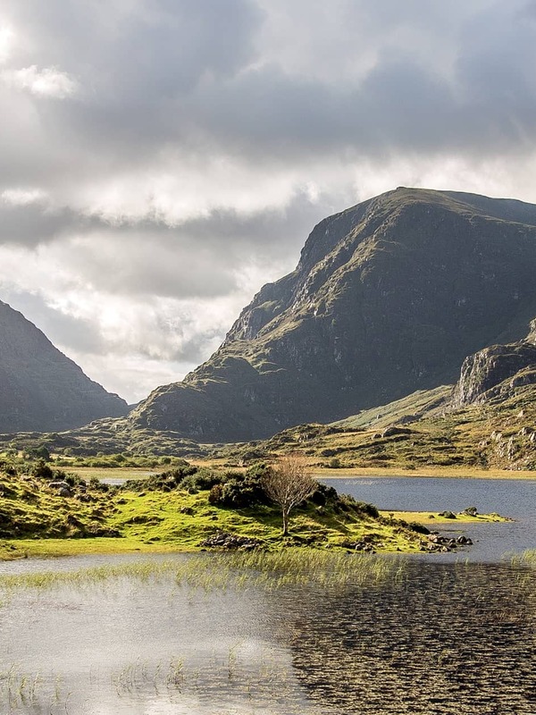 Scenic view of mountains, lakes and moorland in Killarney National Park, Ring of Kerry.