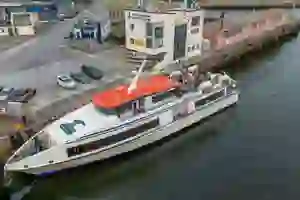 A ferry docked at a harbour