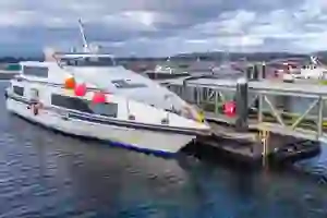 A ferry at a harbour in Ireland