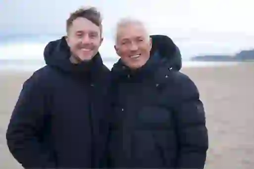 Martin and Roman Kemp on Benone Strand during their Northern Ireland coastal road trip.