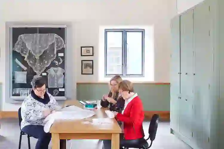 Lacemakers creating traditional Carrickmacross lace at a workshop in County Monaghan.