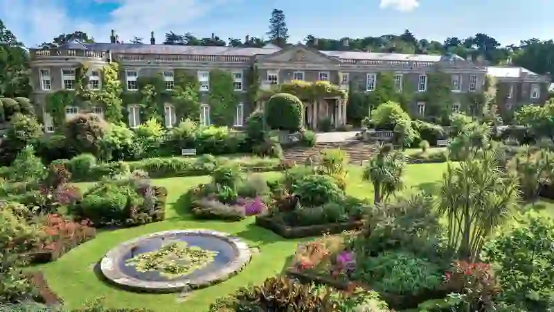 Mount Stewart’s grand house overlooks formal gardens and a lily pond on the shores of Strangford Lough, County Down.