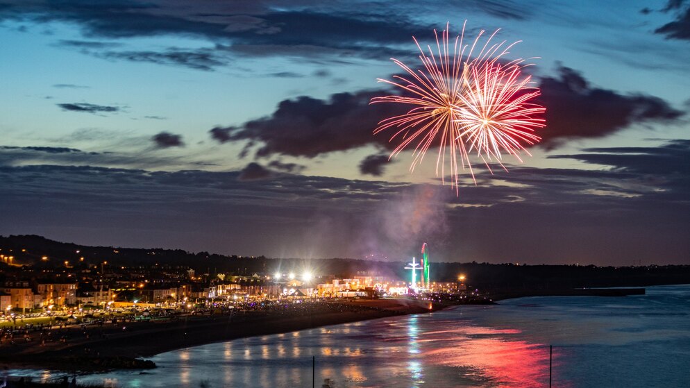 Fireworks light up the night sky above the coastal town of Bray in County Wicklow.