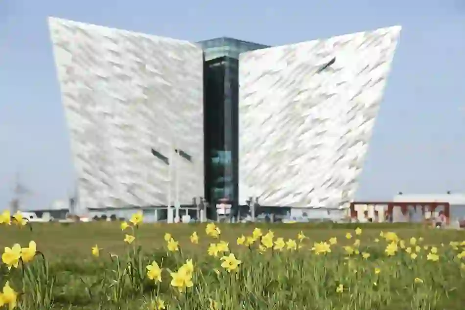 titanic-belfast-yellow-flowers-foreground