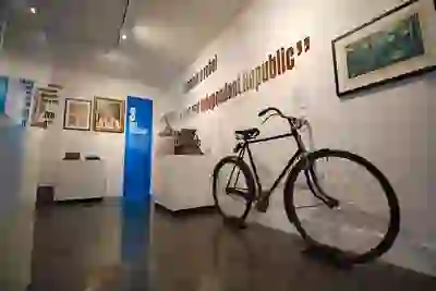 A vintage bicycle displayed in the Roddy McCorley Republican Heritage Centre in Belfast, which focuses on Irish history and independence.