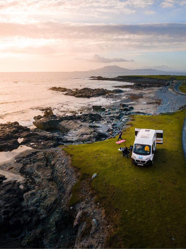 Fahy BeachAerial view of camper and yogaCo MayoPANO0001Pano10jpgwebsize2500x1200px1