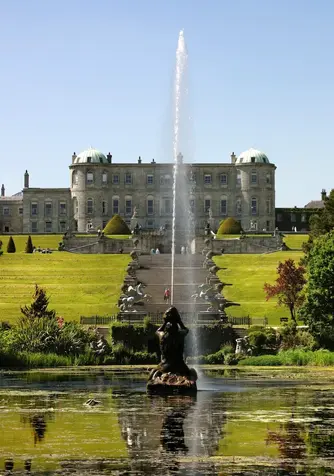 Fountain and grand staircase leading to Powerscourt House in County Wicklow.