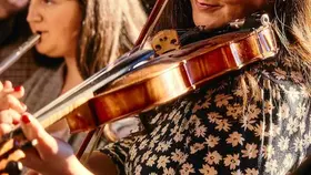 Traditional Irish musicians perform a lively session in a cosy pub in Belfast.