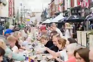 people dining along a table